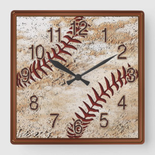 Coole Baseball-Männerhöhle Wanddekoration Baseball Quadratische Wanduhr
