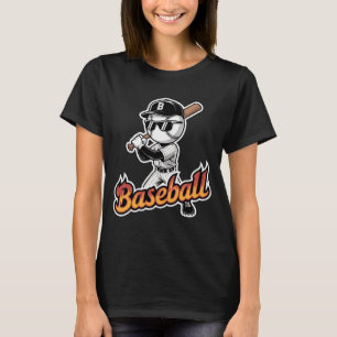 Coole Baseball-Maskottchen-Sonnenbrille Flammender T-Shirt