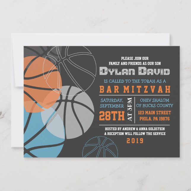 COOLE BASKETBALL Bar Bat Mitzvah Einladung (Vorderseite)