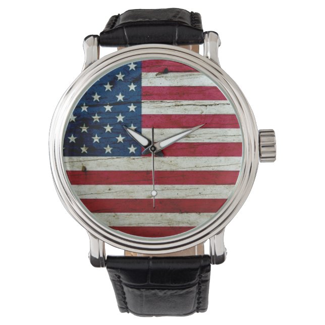 Coole beängstigende amerikanische Fahne Wood Rusti Armbanduhr (Vorderseite)