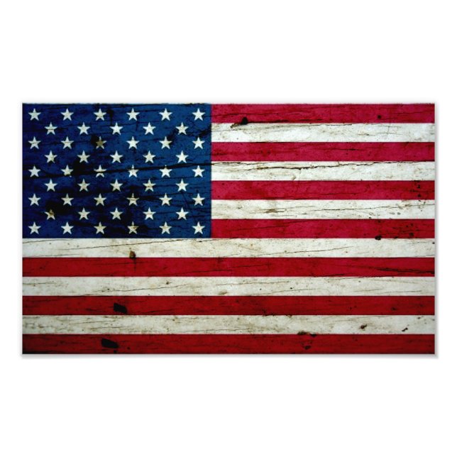 Coole beängstigende amerikanische Fahne Wood Rusti Fotodruck (Vorne)