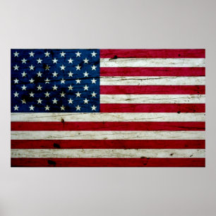 Coole beängstigende amerikanische Fahne Wood Rusti Poster