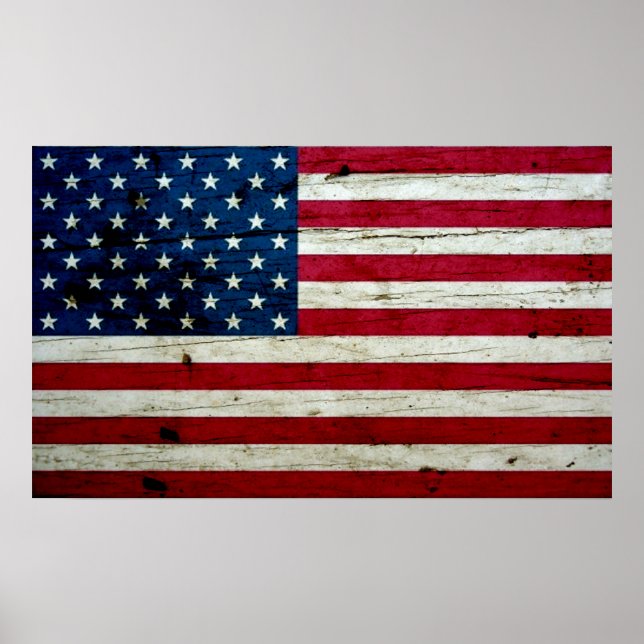 Coole beängstigende amerikanische Fahne Wood Rusti Poster (Vorne)