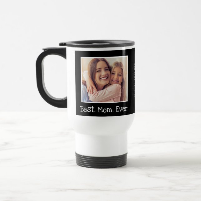 Coole beste Mama je Foto Personalisiert Schwarz-we Reisebecher (Links)