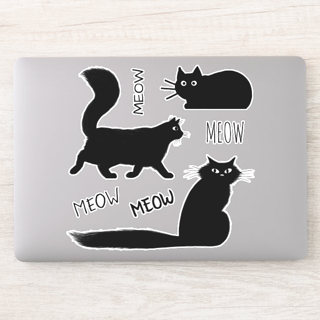 Coole Black Kitty Cats Meow Meow Vinyl Sticker Set (Computer)
