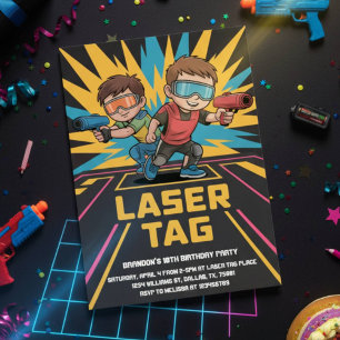 Coole Black Neon Laser Tag Geburtstagsfeier Einladung