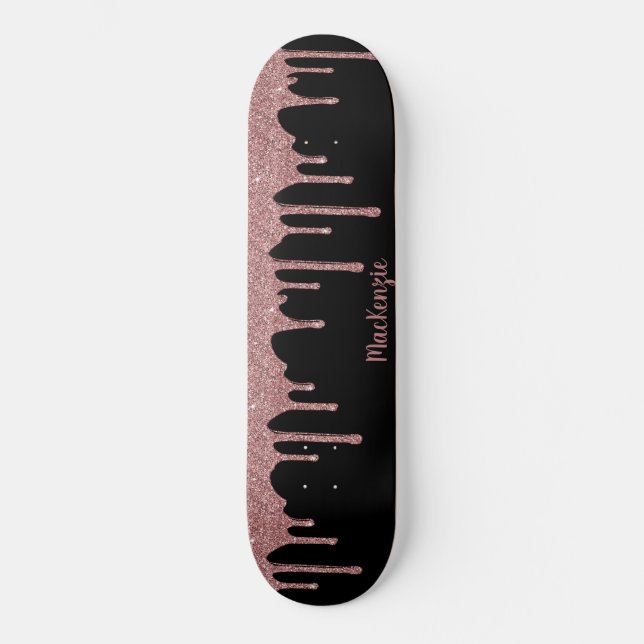 Coole Black Pink Rose Gold Glitzer Sparkone Tropfe Skateboard (Vorderseite)