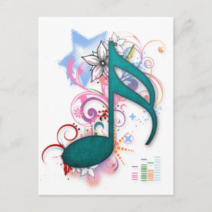Coole blaue Grunge Musiknote Blume Wirbel Postkarte