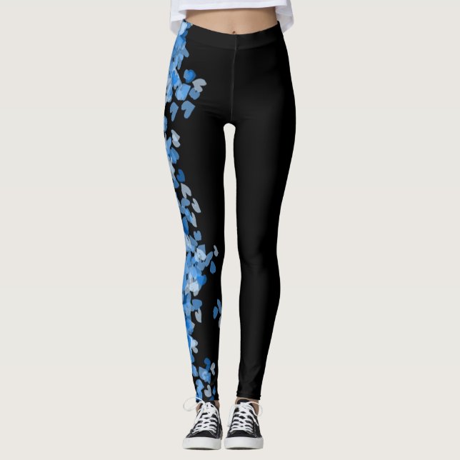 coole blaue Herzen Muster Mode Blau Frauen schwarz Leggings (Vorderseite)
