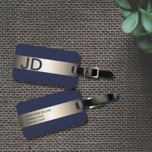 Coole blaue Imitate Metallstreifen fett Monogramm Gepäckanhänger