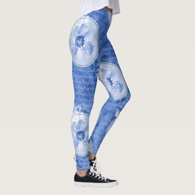 Coole blaue Leggings Blumen drucken Leggings (Rechts)