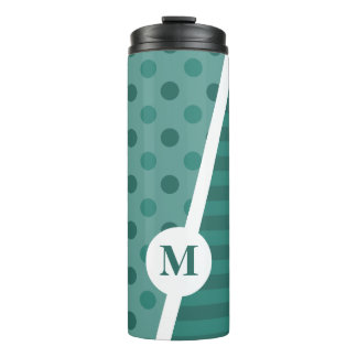 Coole blaue Polka-Punkte und Streifen: Monogramm Thermosbecher