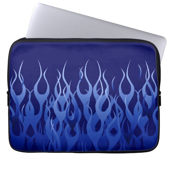 Coole blaue Racing Flames Button Streifen Laptopschutzhülle (Vorderseite)