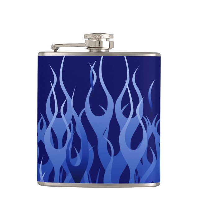 Coole blaue Racing-Flammen Flachmann (Vorderseite)