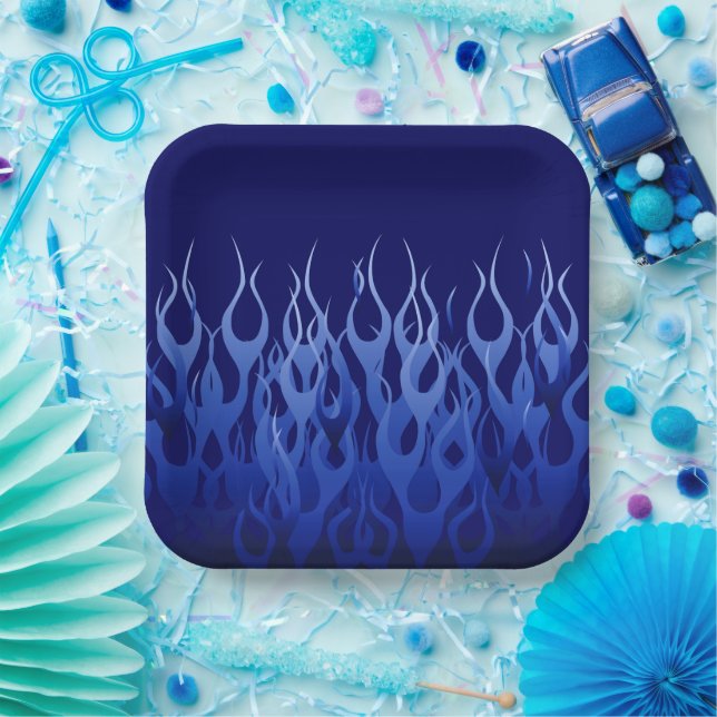 Coole blaue Racing-Flammen Pappteller (Party)