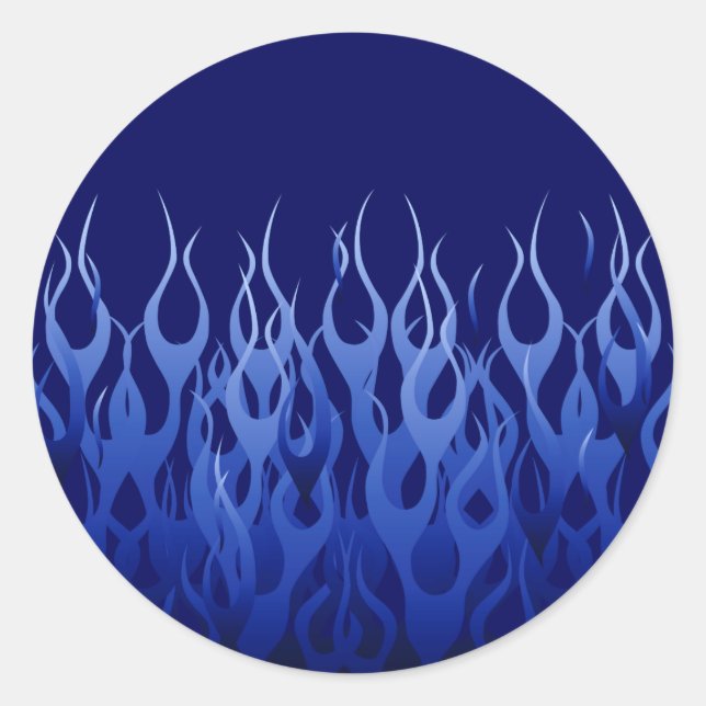 Coole blaue Racing-Flammen Runder Aufkleber (Vorderseite)