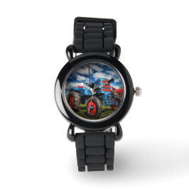 Coole blaue rote antike Traktorengeschenke für Bau Armbanduhr