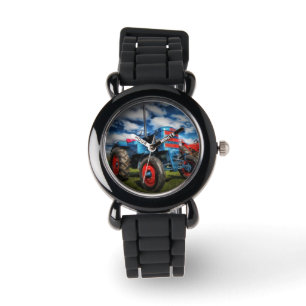 Coole blaue rote antike Traktorengeschenke für Bau Armbanduhr
