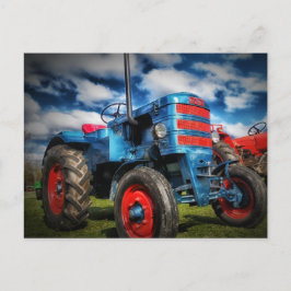 Coole blaue rote antike Traktorengeschenke für Bau Postkarte