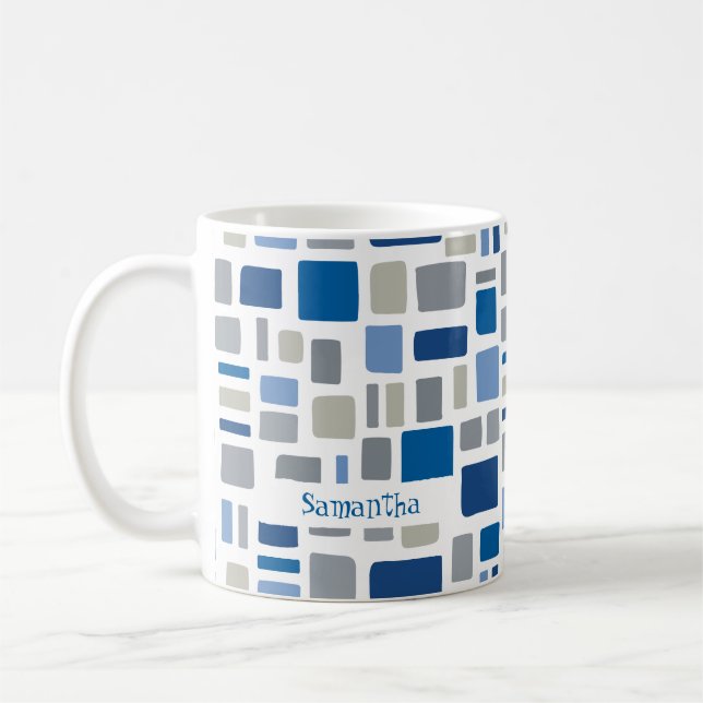 Coole blaue und graue Farben Wonky Quadrate & Rech Kaffeetasse (Links)