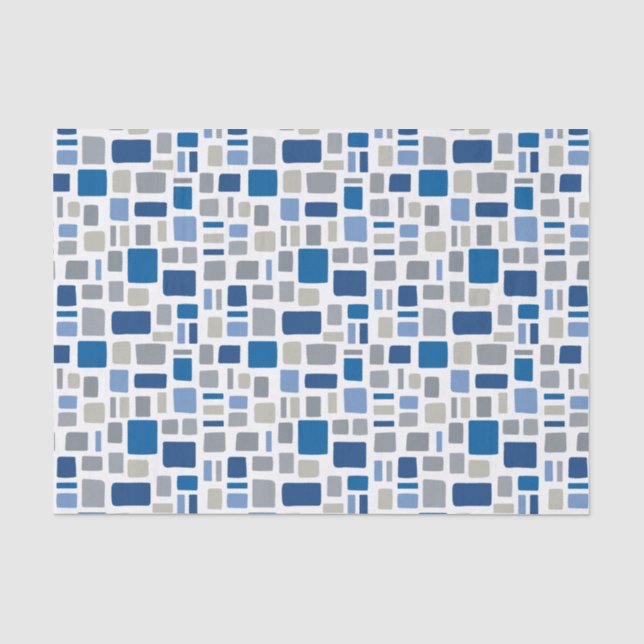 Coole blaue und graue Farben Wonky Quadrate & Rech Seidenpapier (Vorderseite)