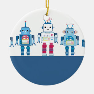Coole blaue und rote Roboter-Neuheits-Geschenke Keramikornament