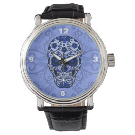 Coole Blue Sugar Skull Männerüberwachung Armbanduhr