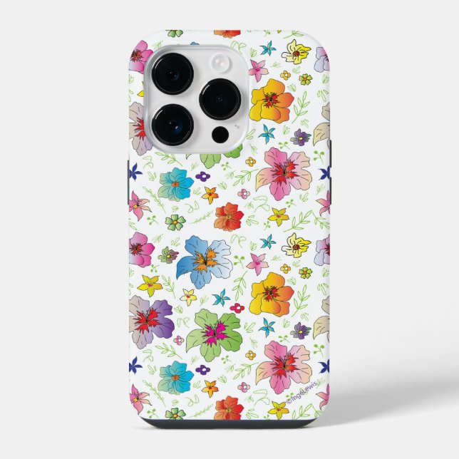 Coole Blume Grafikfarben iPhone Case 14 Pro Hülle (Rückseite)