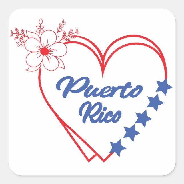 Coole Blumenpuerto Rico Herzerkrankung Quadratischer Aufkleber (Vorderseite)