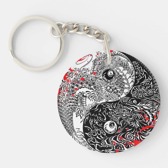 Coole Blut-Spritzer Yin Yang Drachen tätowieren Schlüsselanhänger (Vorderseite)