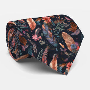 coole Boho Federn und Blume Krawatte