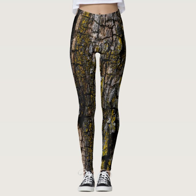 Coole Braune Braunholzrinde mit Gelbflecht Leggings (Vorderseite)