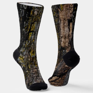 Coole Braune Braunholzrinde mit Gelbflecht Socken