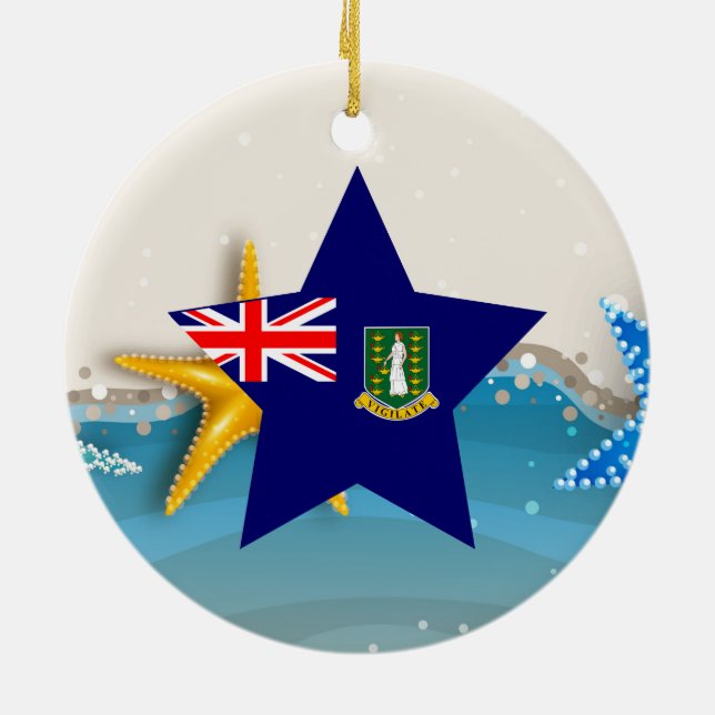 Coole British- Virgin Islandsflagge am Strand Keramik Ornament (Hinten)