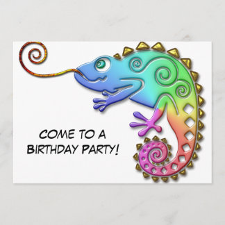 Coole Bunte Chameleon Geburtstagspartei Einladung