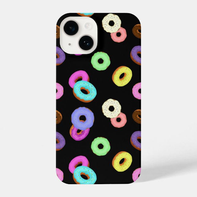 Coole, bunte Donuts schwarz iPhone 14 Hülle (Rückseite)