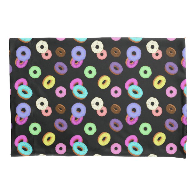 Coole, bunte Donuts schwarz Kissenbezug (Vorderseite)