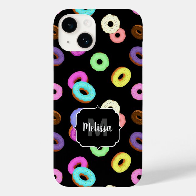 Coole, bunte Donuts schwarze Monogramm Case-Mate iPhone 14 Hülle (Rückseite)