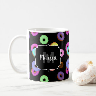 Coole, bunte Donuts schwarze Monogramm Kaffeetasse