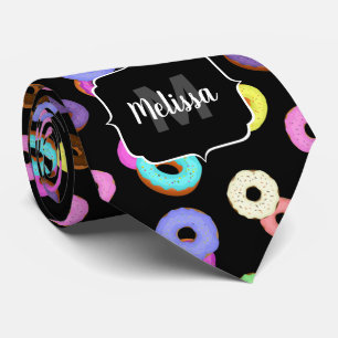 Coole, bunte Donuts schwarze Monogramm Krawatte