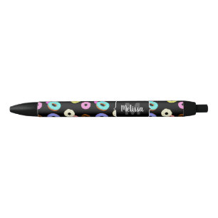 Coole, bunte Donuts schwarze Monogramm Kugelschreiber