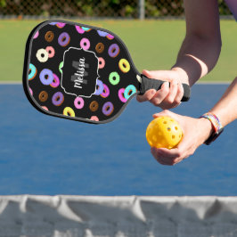 Coole, bunte Donuts schwarze Monogramm Pickleball Schläger