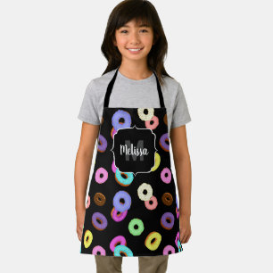 Coole, bunte Donuts schwarze Monogramm Schürze