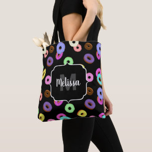 Coole, bunte Donuts schwarze Monogramm Tasche