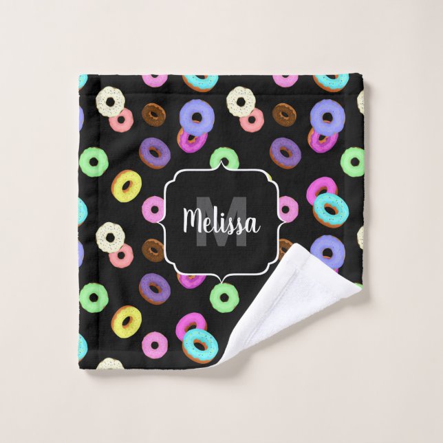 Coole, bunte Donuts schwarze Monogramm Waschlappen (Waschlappen)