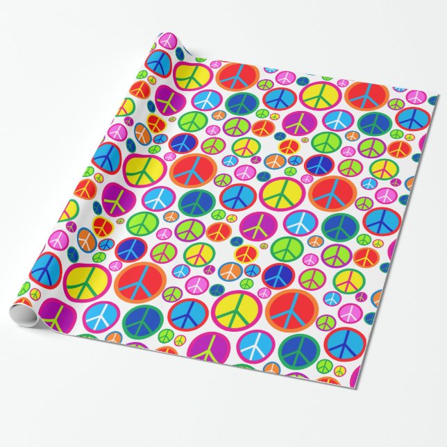 Coole bunte Groovy Friedenssymbole Geschenkpapier (Ungerollt)