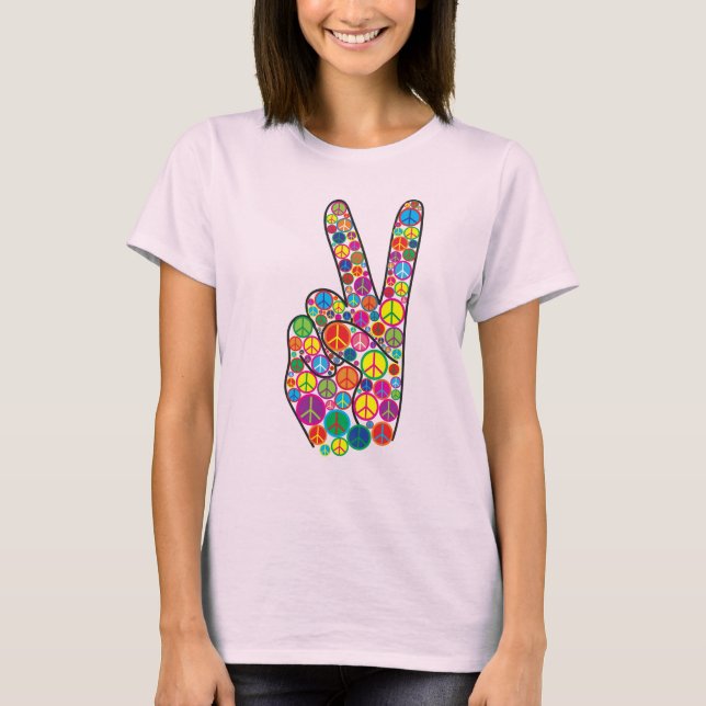 Coole, bunte und Groovy Friedenszeichen T-Shirt (Vorderseite)