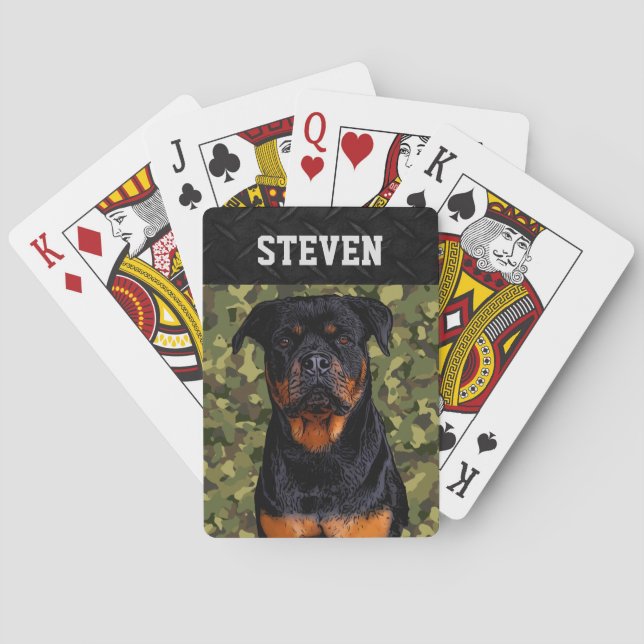 Coole Camouflage Rottweiler Hund Tierbezeichnung Spielkarten (Rückseite)