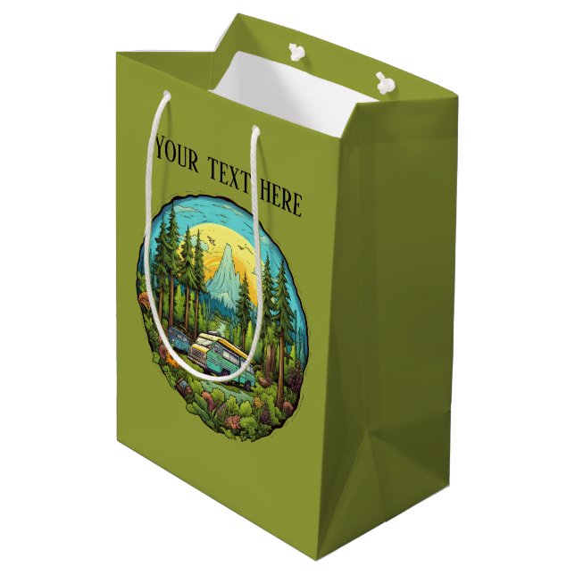 Coole Camping-Liebhaber hinzufügen Mittlere Geschenktüte (Rückseite Schrägansicht)
