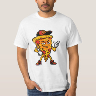 Coole Cartoon-Pizza-Scheiben-Maskottchen mit Kappe T-Shirt